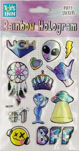Holografische Alien-Aufkleber mit Regenbogeneffekt