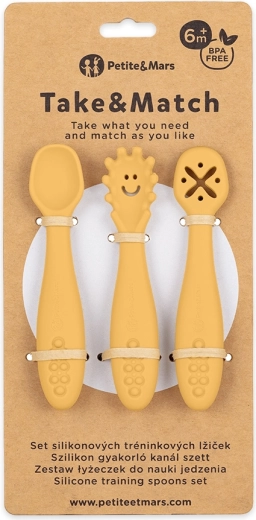 Petite&Mars Silikon-Trainingslöffel Take&Match Intense Ochre 6m+ (3 Stk.)