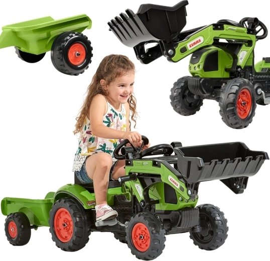 Falk Trettraktor Claas Arion 410 mit Frontlader und Anhänger für Kinder von 2–5 Jahren