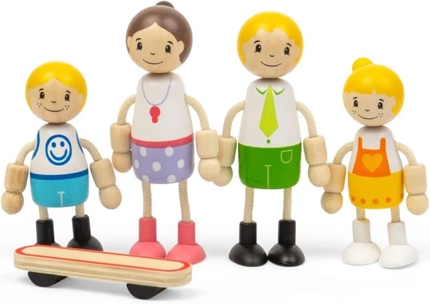 Tidlo Holzpuppen fürs Puppenhaus – europäische Familie mit Skateboard