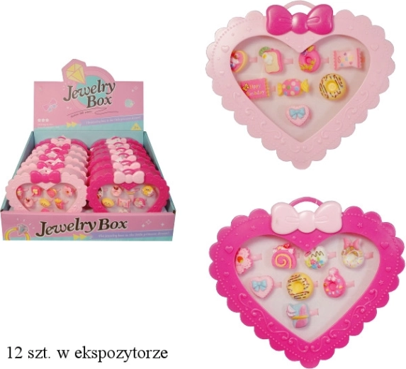 Set aus bunten Kinder-Ringen in Herzschachtel (8 Stk.)