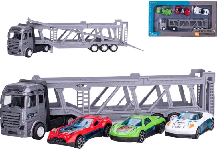 Metall-Autotransporter mit 3 Autos 22 cm