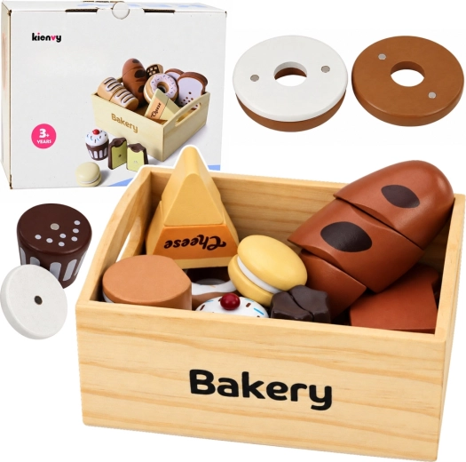 Holz-Mini-Bäckerei – magnetisches Backwaren-Set in einer Holzkiste (10 Teile)