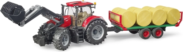 Traktor Bruder Case IH Optum 300 CVX mit Frontlader und Ballenanhänger