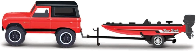 Maisto Design Tow & Go – 1966 Ford Bronco mit Anhänger und Motorboot 1:64