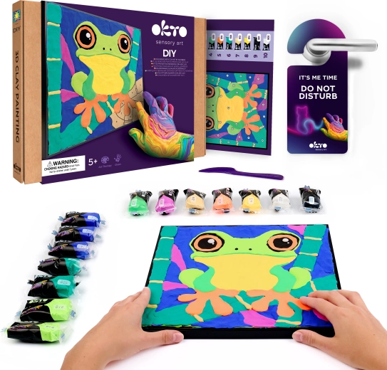 OKTO Laubfrosch – Kreativset zum Malen mit Modelliermasse nach Zahlen 29 × 29 cm