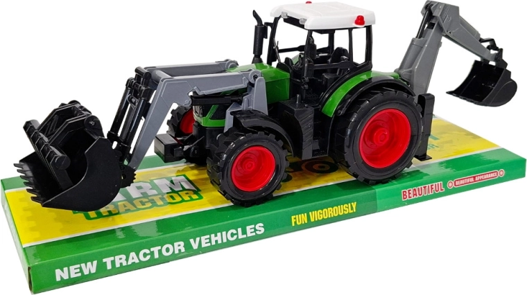Baumaschine – Traktor mit Frontlader und Heckbagger