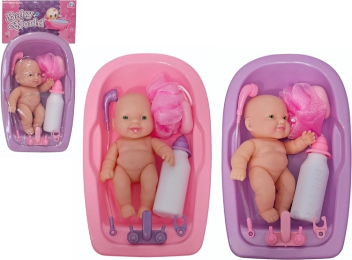 Babypuppe in Badewanne mit Zubehör – 1 Stück
