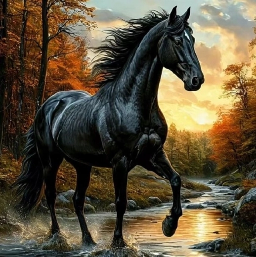 Norimpex Diamantmalerei Schwarzes Pferd im Bach 30 × 40 cm