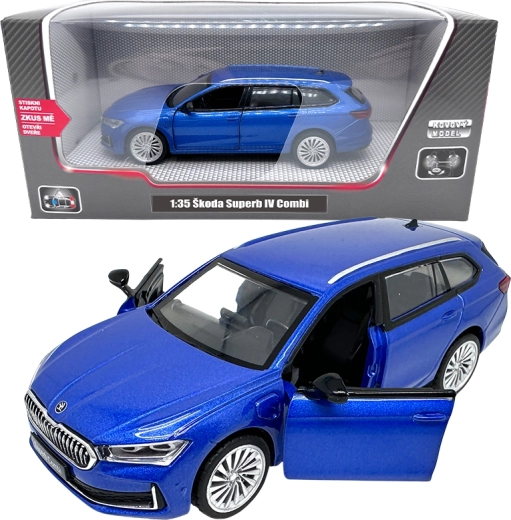 Metallmodell Škoda Superb IV Combi 1:35 blau mit Licht und Sound