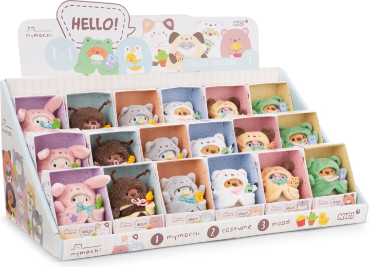 Nici MyMochi Hello – Thekendisplay mit 8 cm Plüschfiguren, 18 Stk. assortiert