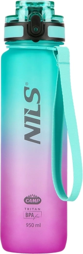 Tritan-Wasserflasche NILS Camp 950 ml mit Sieb – grün‑rosa