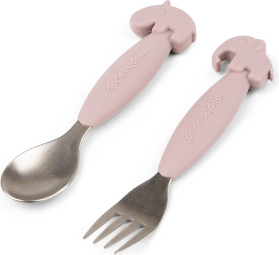 Done by Deer Kinderlöffel- und -gabel-Set Easy-grip Deer friends, rosa