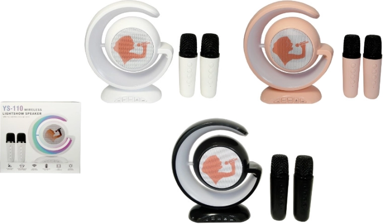 Kabelloses Karaoke-Set mit Halbmond-Lautsprecher und 2 Mikrofonen