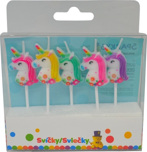 Geburtstagskerzen mit Einhorn und Haltern, 5 Stk.