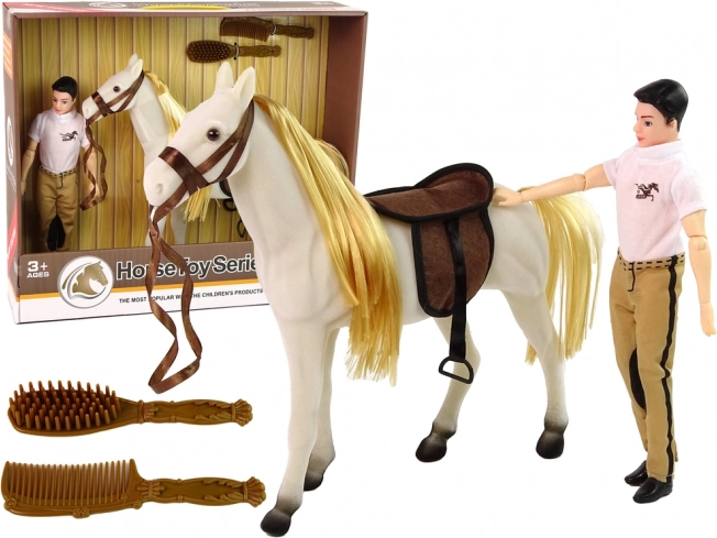 Reiterpuppe mit weißem Pferd