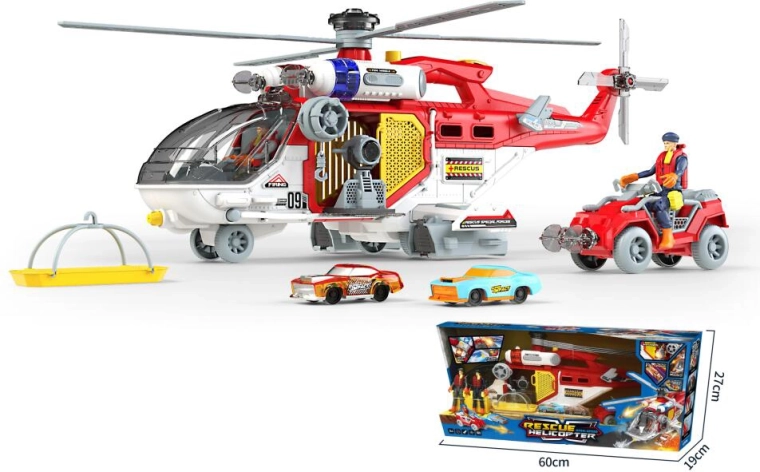 Rettungsflugzeug mit Autos und Rettungsteam