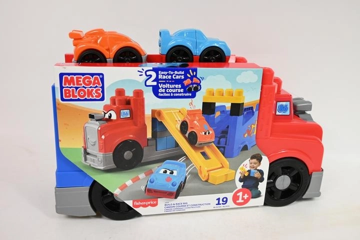 Mega Bloks Lastwagen mit Rennstrecke und 2 Fahrzeugen