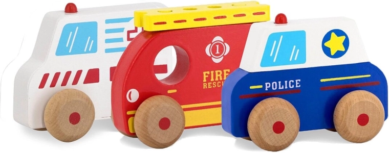 Kidiwood Holz-Rettungsfahrzeuge mit Leiter (4 Teile)