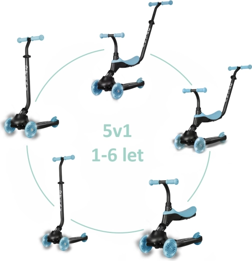 Qplay Sema Evo 2in1 Scooter und Rutschfahrzeug mit LED-Rädern, Sky Blue