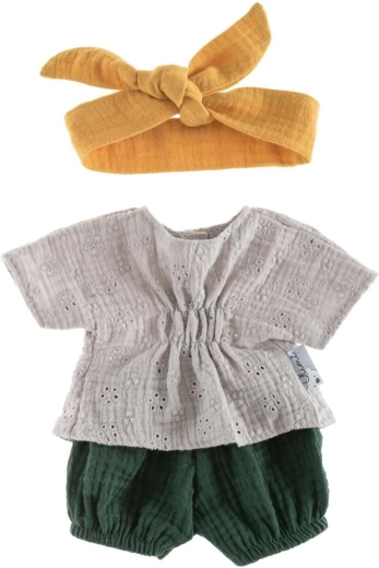 Tunika mit Shorts und Gürtel für 38-cm-Puppen – graue Spitze