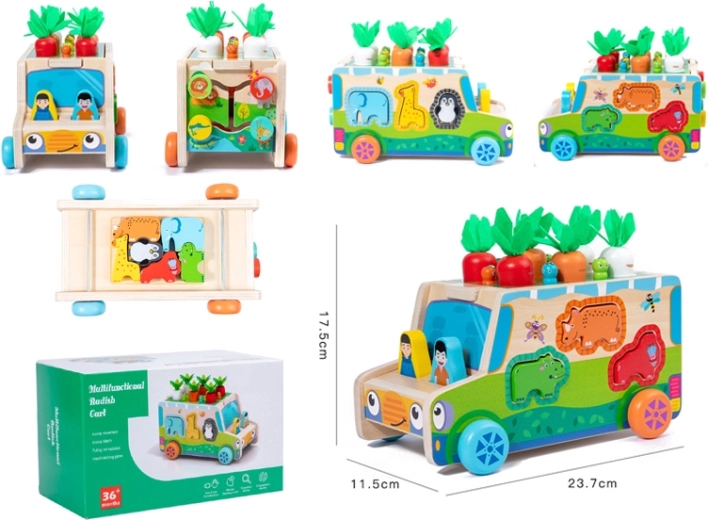Kinderauto mit Karottenmotiv und Formensortierer