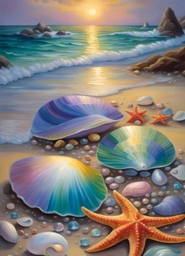 NORIMPEX Malen nach Zahlen Bunte Muscheln am Strand 40 × 50 cm