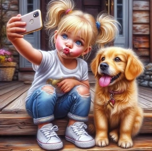 Norimpex Malen nach Zahlen Selfie eines Mädchens mit Hund 40 × 50 cm