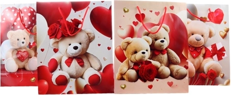 Geschenktüte mit Teddybär- und Herzmotiv