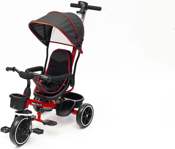 BauerKraft drehbares Kinder-Dreirad 2-in-1 mit Schiebestange und Verdeck, rot