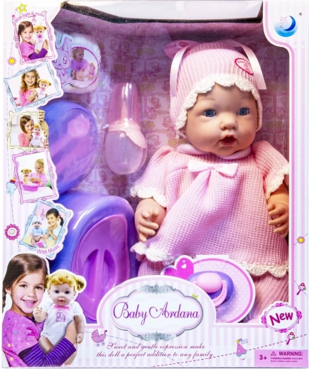 Babypuppe mit Zubehör, trinkt und macht Pipi – 1 Stück