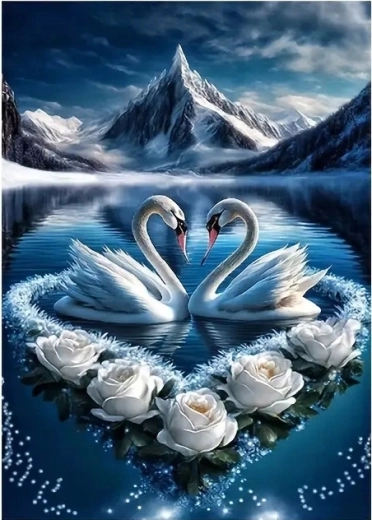 Diamantmalerei – Schwäne und weiße Blumen 30 × 40 cm