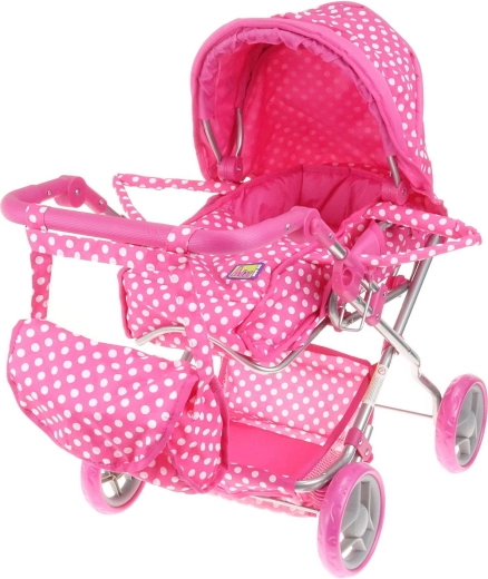 Puppenwagen Adar rosa mit Punkten 3-in-1 mit Tasche