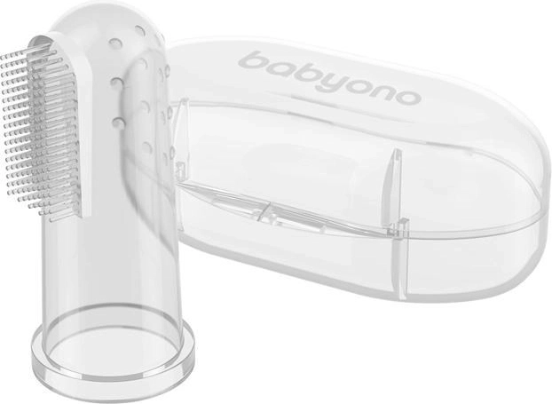 BabyOno Silikon-Fingerzahnbürste mit Etui, transparent