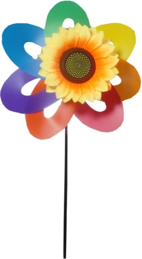 Bunter Windrädchen-Sonnenblume an Kunststoffstab