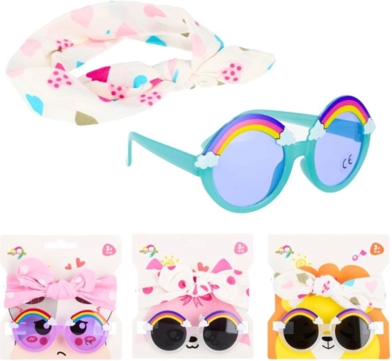 Set aus Sonnenbrille mit Regenbogen und Haarreif mit Schleife (4 Farbvarianten)