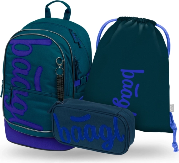 Baagl Set 3 Core Logo blau – Schulrucksack, Federmäppchen und Turnbeutel GRS
