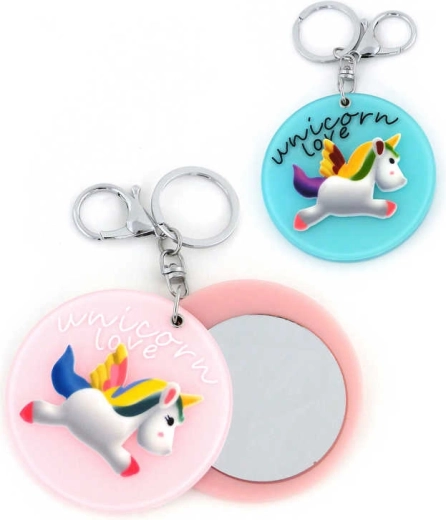 Schlüsselanhänger Einhorn mit Spiegel und Karabiner - 1 Stück