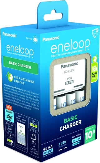Panasonic Eneloop EKO Ladegerät BQ-CC51 + AAA wiederaufladbare Batterien (4 Stk.)