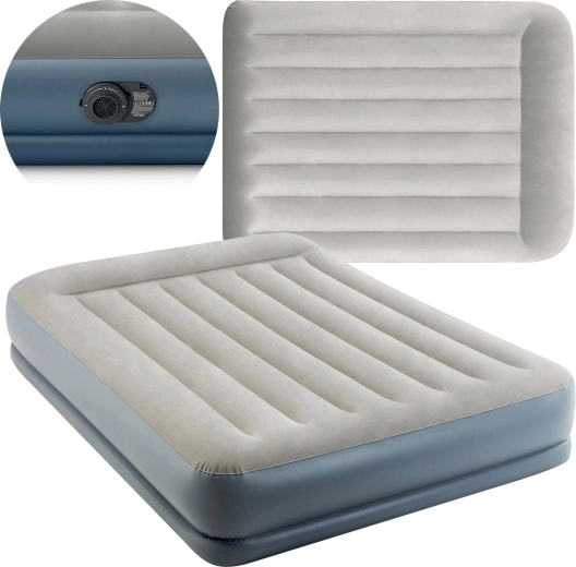Aufblasbares Veloursbett INTEX Pillow Rest Mid-Rise, Doppelbett mit elektrischer Pumpe 203 × 152 × 30 cm