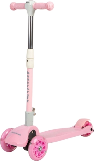 Rosa klappbarer Balance-Kinderroller mit drei Rädern und LED-Rädern