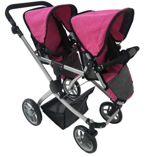 Kinderwagen für Zwillinge rosa‑schwarz