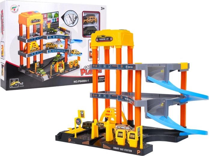 Mehrstöckige Kinder-Garage mit elektrischem Aufzug, Waschanlage und 2 Autos