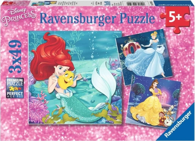 Ravensburger Puzzle Disney Prinzessinnen – Abend mit den Prinzessinnen, 3×49 Teile