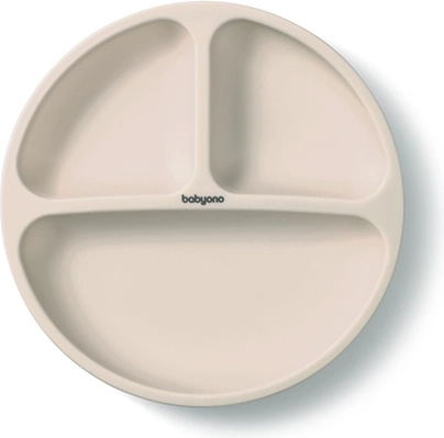 BabyOno Silikon-Geteilter Teller mit Saugnapf, Beige, 6m+