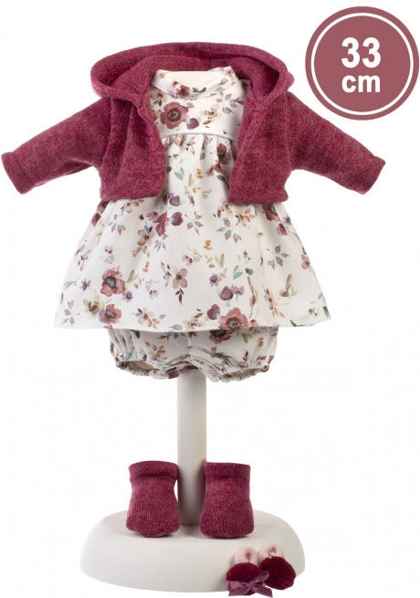Kleiderset für Llorens-Puppe – geblümtes Kleid mit Jäckchen und Accessoires, 33 cm
