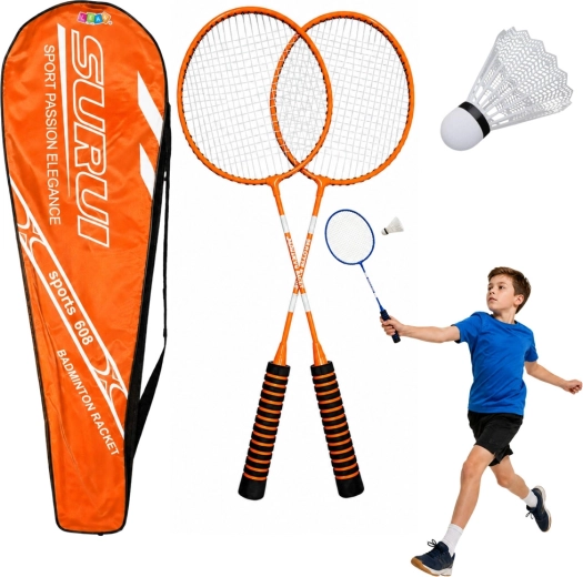 Badminton-Set mit 2 Schlägern, Ball (Federball) und Tasche – orange