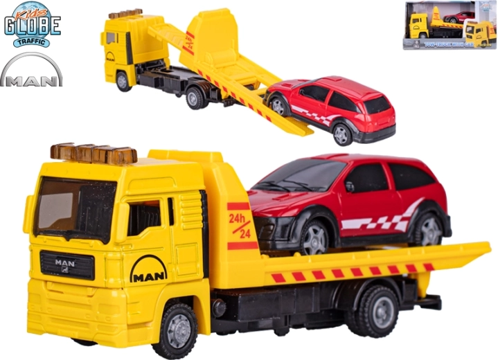 Kids Globe Traffic Abschleppdienst MAN – Metallmodell mit Pkw 19 cm