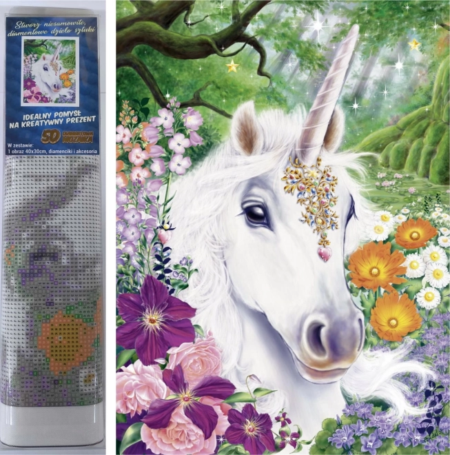 Diamantmalerei Einhorn in Blumen 30 × 40 cm