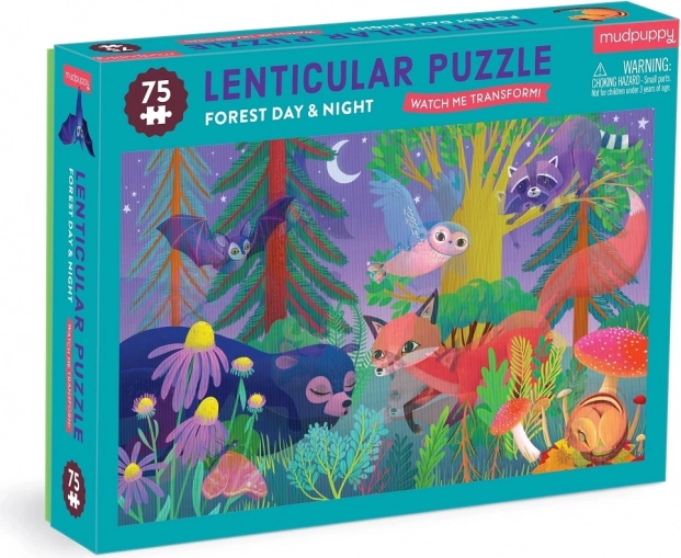 Puzzle mit lentikularem Effekt Wald am Tag und in der Nacht 75 Teile
